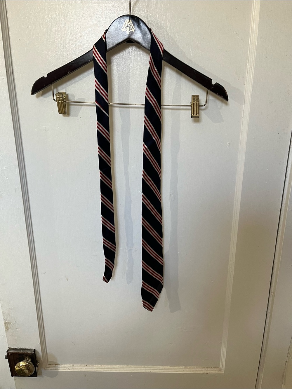 Preswick & Moore Men's Silk Necktie Red Navy White Diagonal Striped Tie Prep